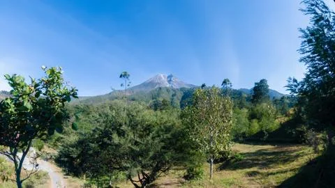 Landscape view of beautiful Merapi Mountain in Yogyakarta, Indonesia Stock Photos