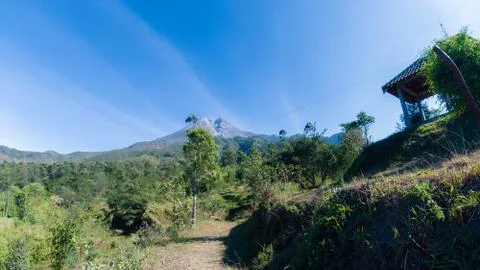 Landscape view of beautiful Merapi Mountain in Yogyakarta, Indonesia Stock Photos