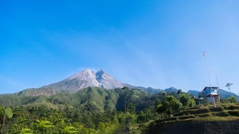 Landscape view of beautiful Merapi Mountain in Yogyakarta, Indonesia Stock Photos