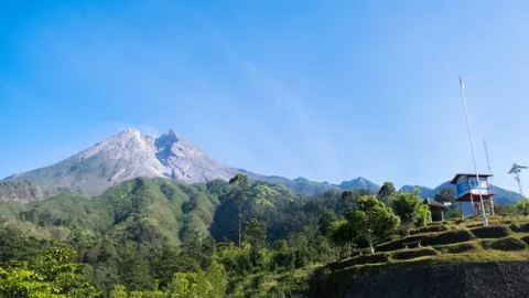 Landscape view of beautiful Merapi Mountain in Yogyakarta, Indonesia Stock Photos
