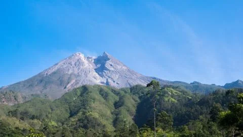 Landscape view of beautiful Merapi Mountain in Yogyakarta, Indonesia Stock Photos