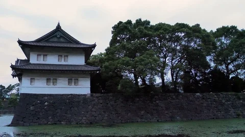 A landscape view of the big temple with the trees on the side in Tokyo Japan Stock Footage 121415378