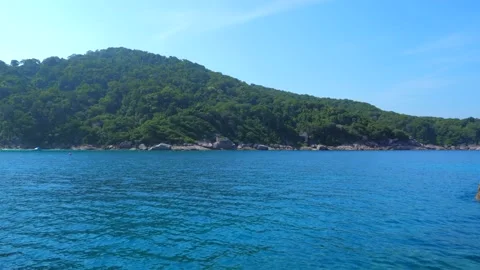 Landscape View from Boat to Beach with Clear Turquoise Sea in Hot Summer Day Stock Footage 154867309