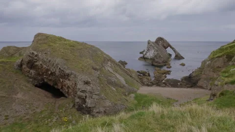 Landscape view of Bow Fiddle Rock, Scotland Stock Footage 322075954