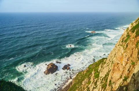 Landscape view of Cabo da Roca in Portugal. Westernmost part of Europe Stock Photos