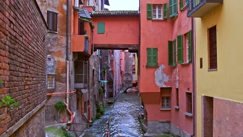 Landscape view of the canal of the river Reno in Bologna, Italy. Full HD Stock Footage