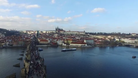 Landscape View from Charles Bridge in Prague 5 Stock Footage 73032223