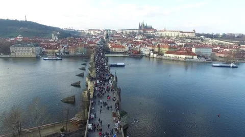 Landscape View from Charles Bridge in Prague 7 Stock Footage 73032228