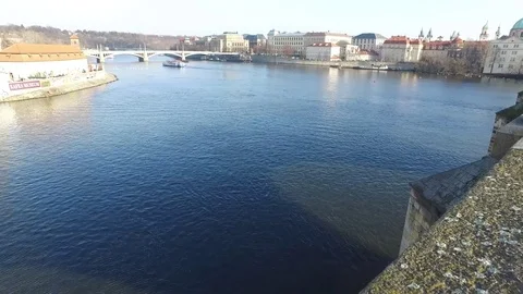 Landscape View from Charles Bridge in Prague Stock Footage 73032229