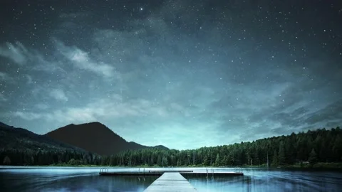 Landscape View in the Evening. Lake with Small Pier. Stock Footage 131148800