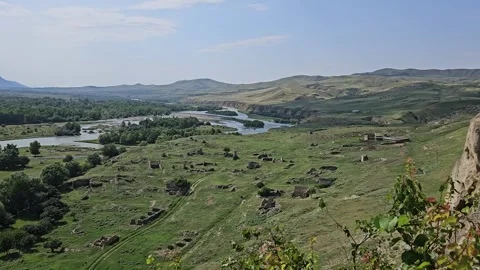 Landscape, view of forest, mountains and river on a summer day. Stock Footage 281555661