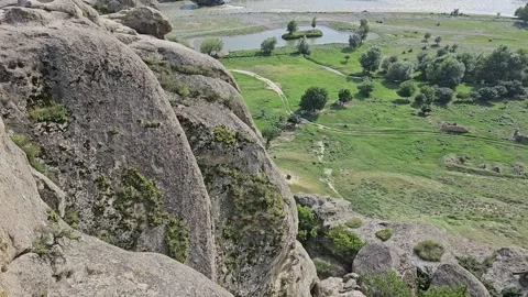 Landscape, view of forest, mountains and river on a summer day. Video stock 281556467