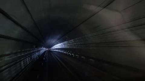 Landscape view from the front of the subway train while moving in the Stock Footage 119265777