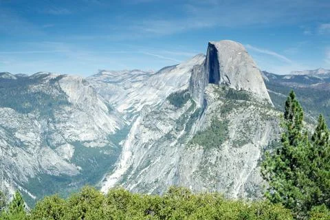 A landscape view of Half Dome Stock Photos
