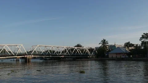 Landscape view, historical Dewi bridge with inland waterways signs on it Stock Footage 137868688