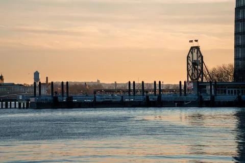 Landscape view of iconic the Colgate Clock at sunset. Stock Photos