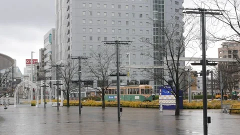 Landscape view infront of the main exit gate of Toyama JR station to city t.. Stock Footage 316393136