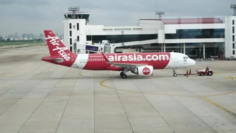 Landscape view inside airport airside runway and taxi way area with airplan.. Stock Footage 311264850