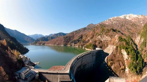Landscape view of the Kurobe Dam in Japan Stock Footage 129276609