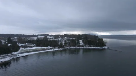 Landscape View of Lake Champlain on Cloudy Day Stock Footage 167984970
