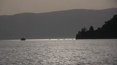 Landscape view with a lake in Ohrid Macedonia Stock Footage