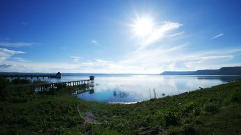 Landscape view of Lam Chae dam at Khonburi, Nakhon Ratchasima, Thailand Stock Footage 97343545