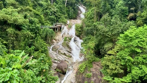 Landscape View of Lata Puteh Waterfall in Lenggong, Perak, Malaysia. Malaysia Stock Footage 299690565