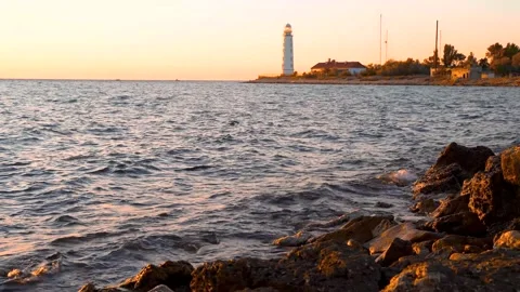 Landscape with a view of the lighthouse in the Crimea Stock Footage 162247388