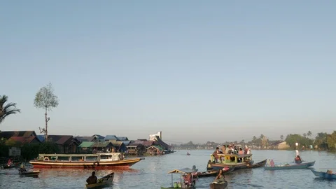 Landscape view of Lok Baintan floating market Stock Footage 113972964