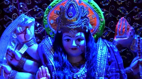 Landscape View of Maa Durga Idol with RGB colour Background Stock Footage 316895174