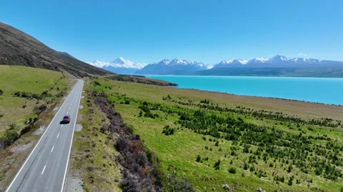  Landscape view of mountain range near Aoraki Mount Cook  Stock Footage 237750461