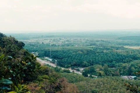 Landscape view on mountains and fields with vegetation, from Tiger Cave Tem.. Stock Photos