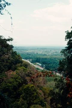 Landscape view on mountains and fields with vegetation, from Tiger Cave Tem.. Stock Photos