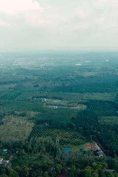 Landscape view on mountains and fields with vegetation, from Tiger Cave Tem.. Stock Photos
