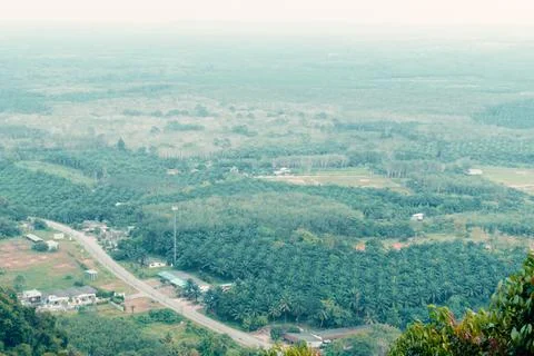 Landscape view on mountains and fields with vegetation, from Tiger Cave Tem.. Stock-Fotos