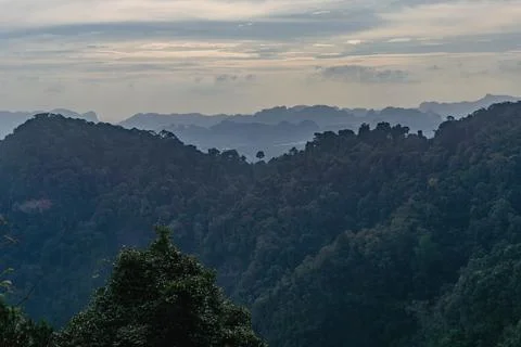 Landscape view on mountains and fields with vegetation, from Tiger Cave Tem.. Stock Photos