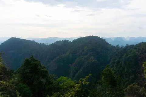 Landscape view on mountains and fields with vegetation, from Tiger Cave Tem.. Stock Photos