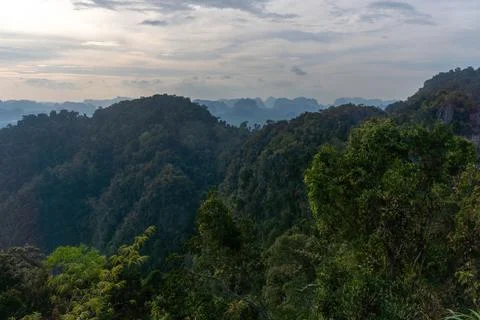 Landscape view on mountains and fields with vegetation, from Tiger Cave Tem.. Stock Photos