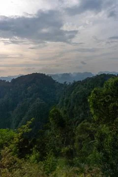 Landscape view on mountains and fields with vegetation, from Tiger Cave Tem.. Stock Photos