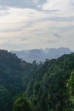 Landscape view on mountains and fields with vegetation, from Tiger Cave Tem.. Stock Photos