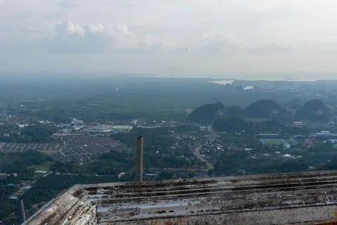 Landscape view on mountains and fields with vegetation, from Tiger Cave Tem.. Stock Photos