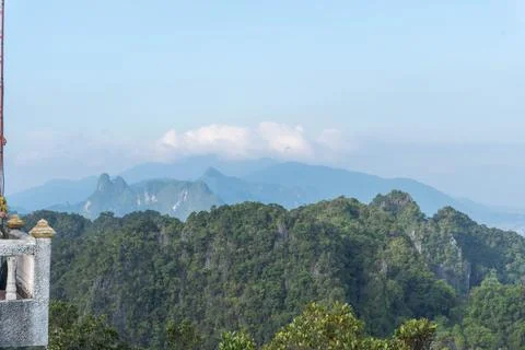 Landscape view on mountains and fields with vegetation, from Tiger Cave Tem.. Stock Photos