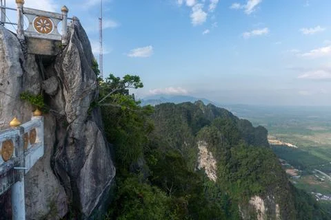 Landscape view on mountains and fields with vegetation, from Tiger Cave Tem.. Stock Photos