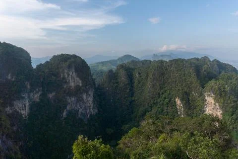 Landscape view on mountains and fields with vegetation, from Tiger Cave Tem.. Stock Photos