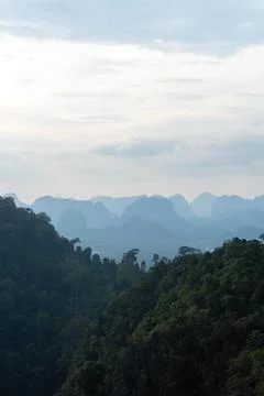 Landscape view on mountains and fields with vegetation, from Tiger Cave Tem.. Stock Photos