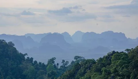 Landscape view on mountains and fields with vegetation, from Tiger Cave Tem.. Stock Photos