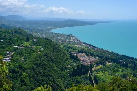 Landscape with a view of the new Athos monastery. New Athos, Abkhazia Stock Photos