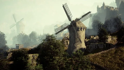 Landscape view on the old windmill Stock Footage 241533534