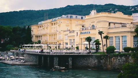 Landscape view to the oldHotel Kvarner. Stock Footage 152956651