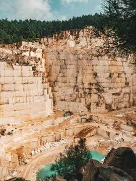 Landscape view of an open cast marble quarry in Thassos, Greece Stock Photos